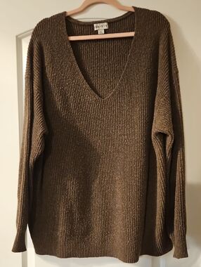 Ava & Viv Olive Brown V-Neck Ribbed Sweater